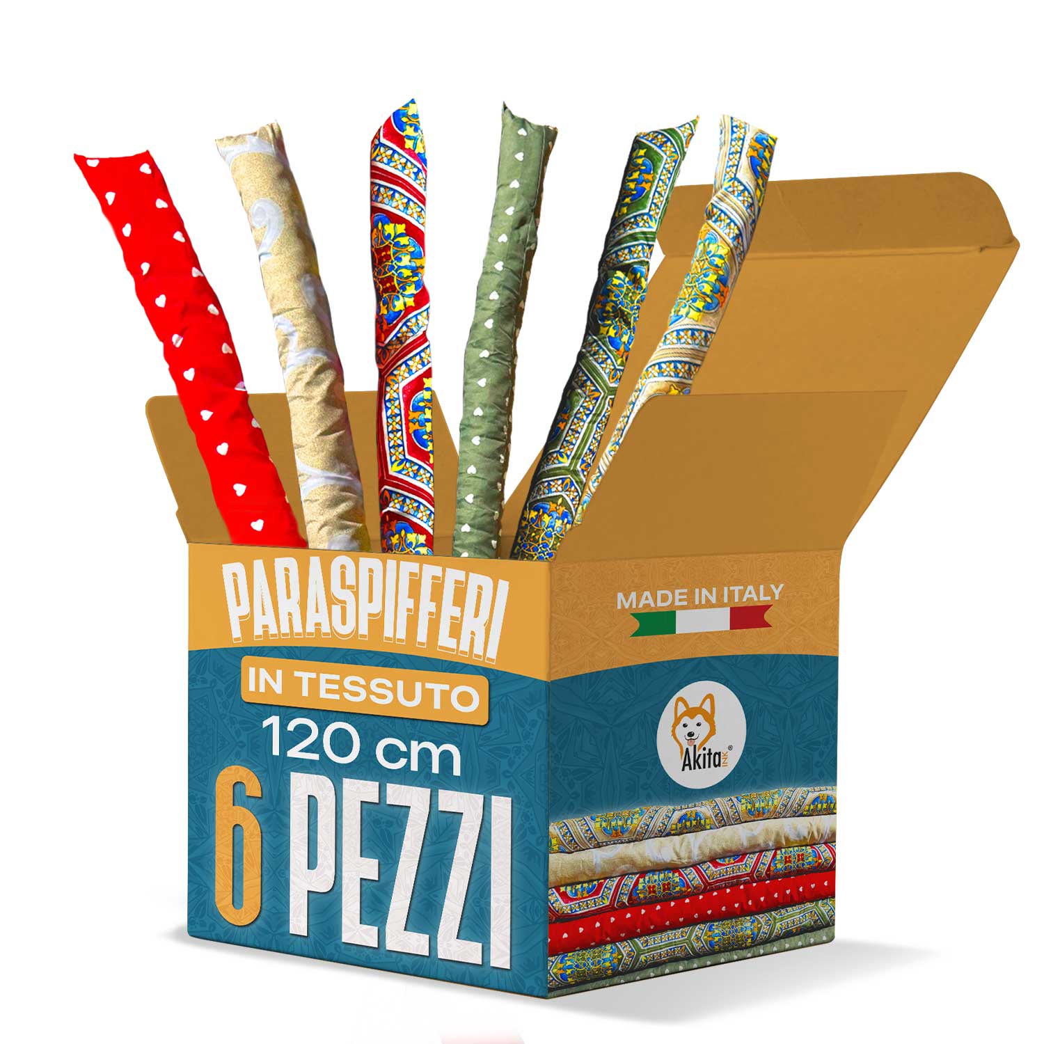 Akitaink Set 6 Paraspifferi Imbottiti per Porte e Finestre, 120 cm Made in Italy foto 2