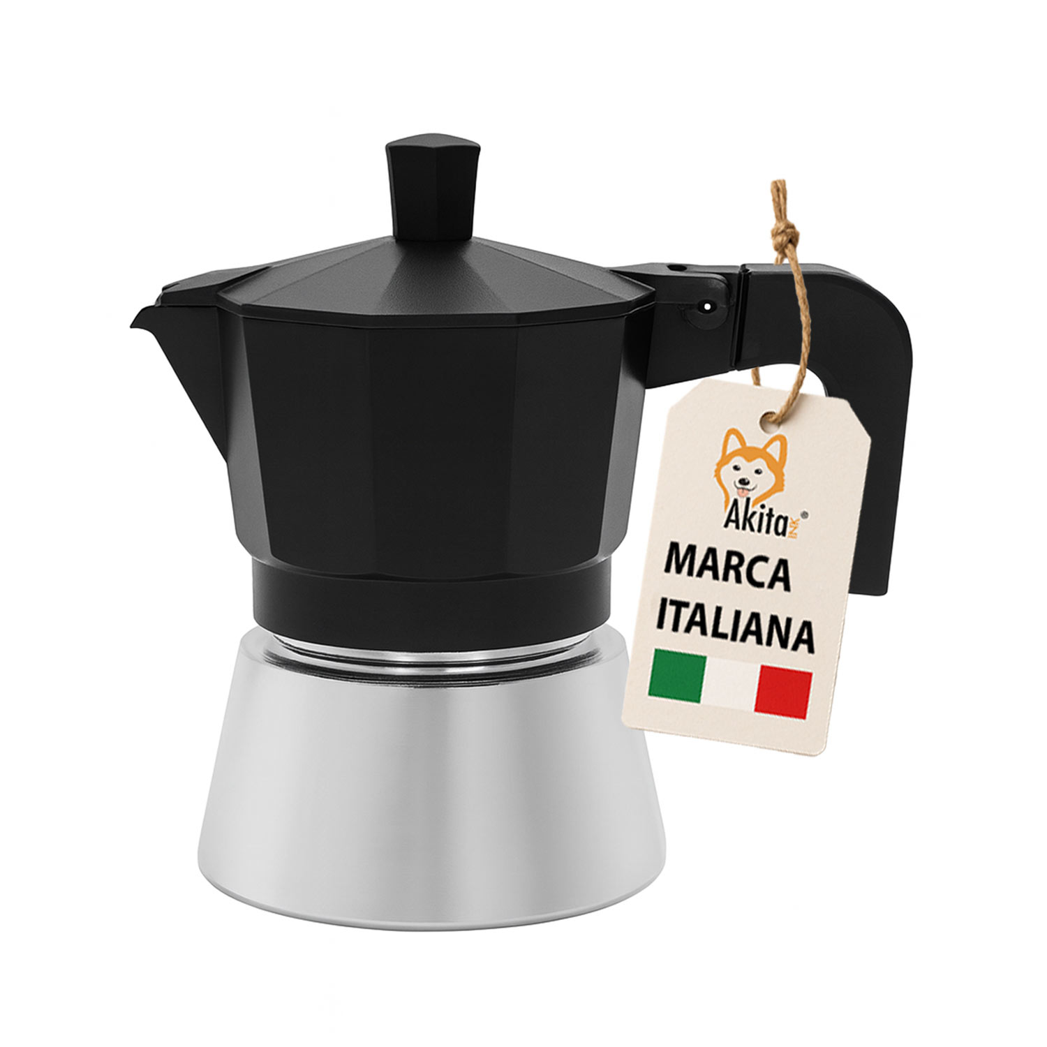 Caffettiera moka induzione 3 tazze acciaio inox nero.