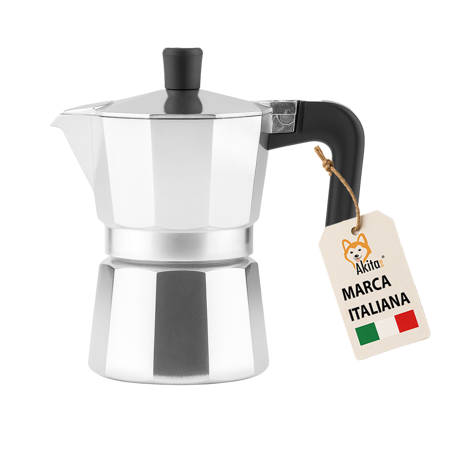 Caffettiera moka alluminio 2 tazze antigoccia nera.