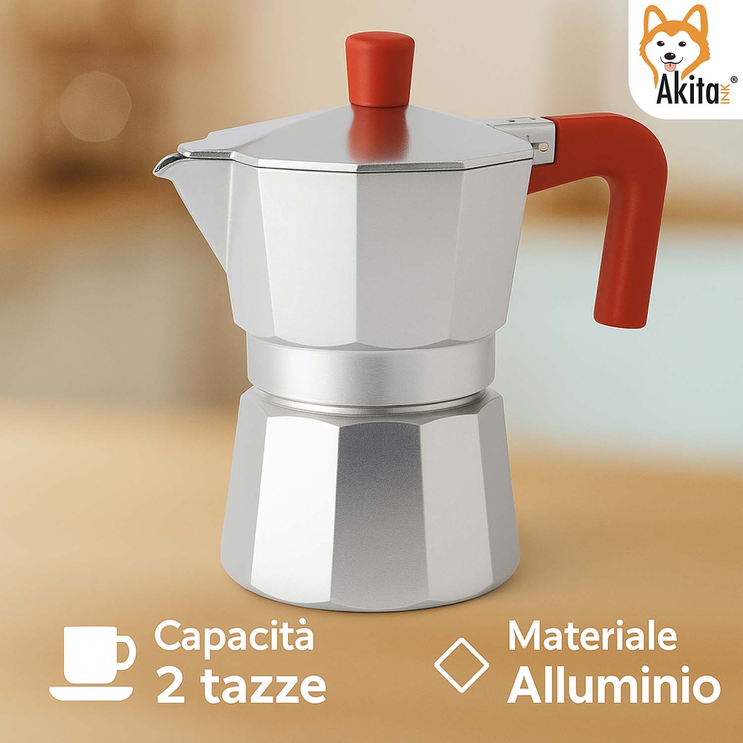 Caffettiera Moka Alluminio 2 Tazze Antigoccia Rossa foto 5