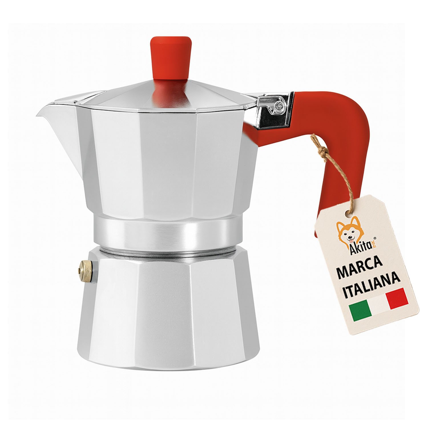 Caffettiera moka alluminio 2 tazze antigoccia rossa.