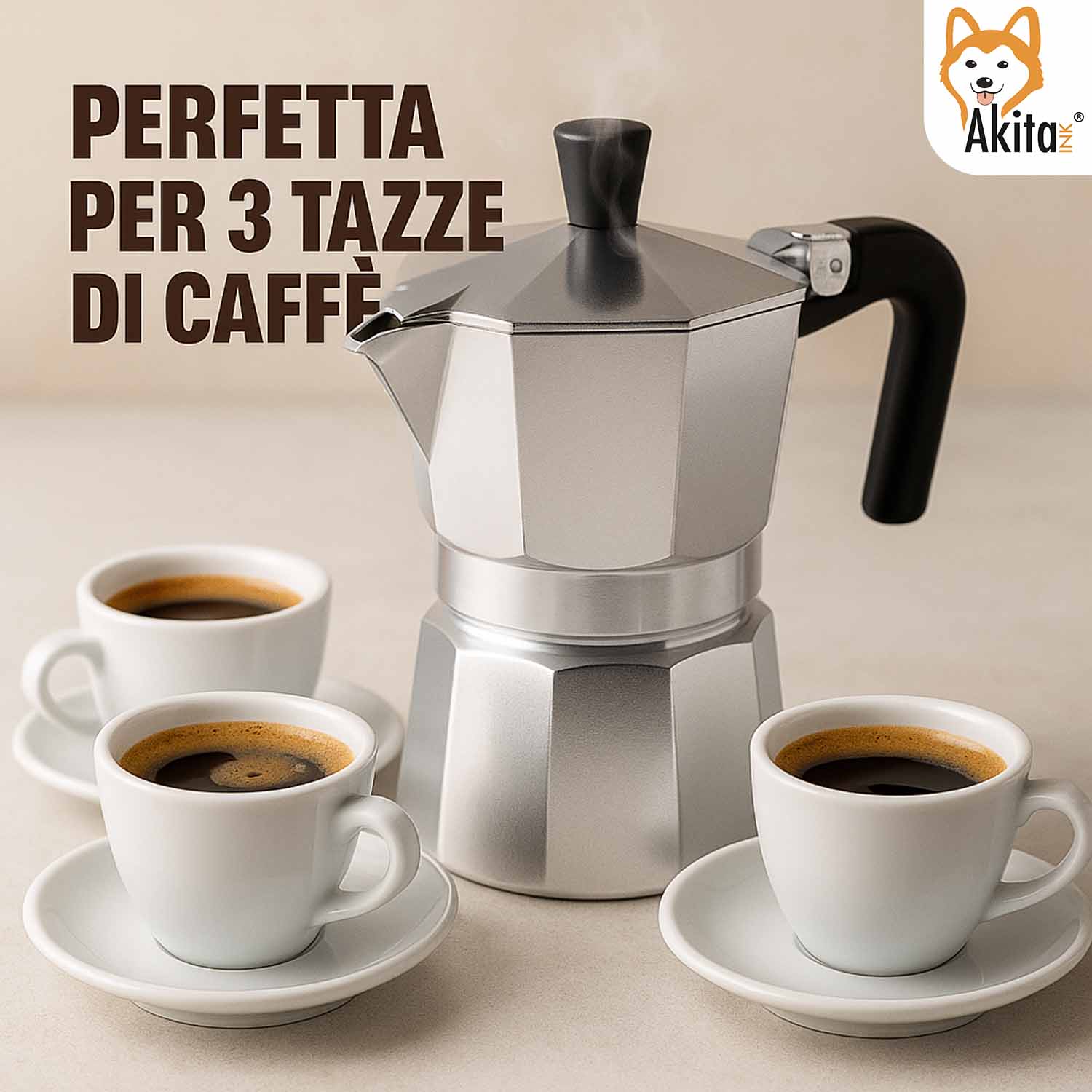Caffettiera Moka Alluminio 3 Tazze Antigoccia Nera foto 3