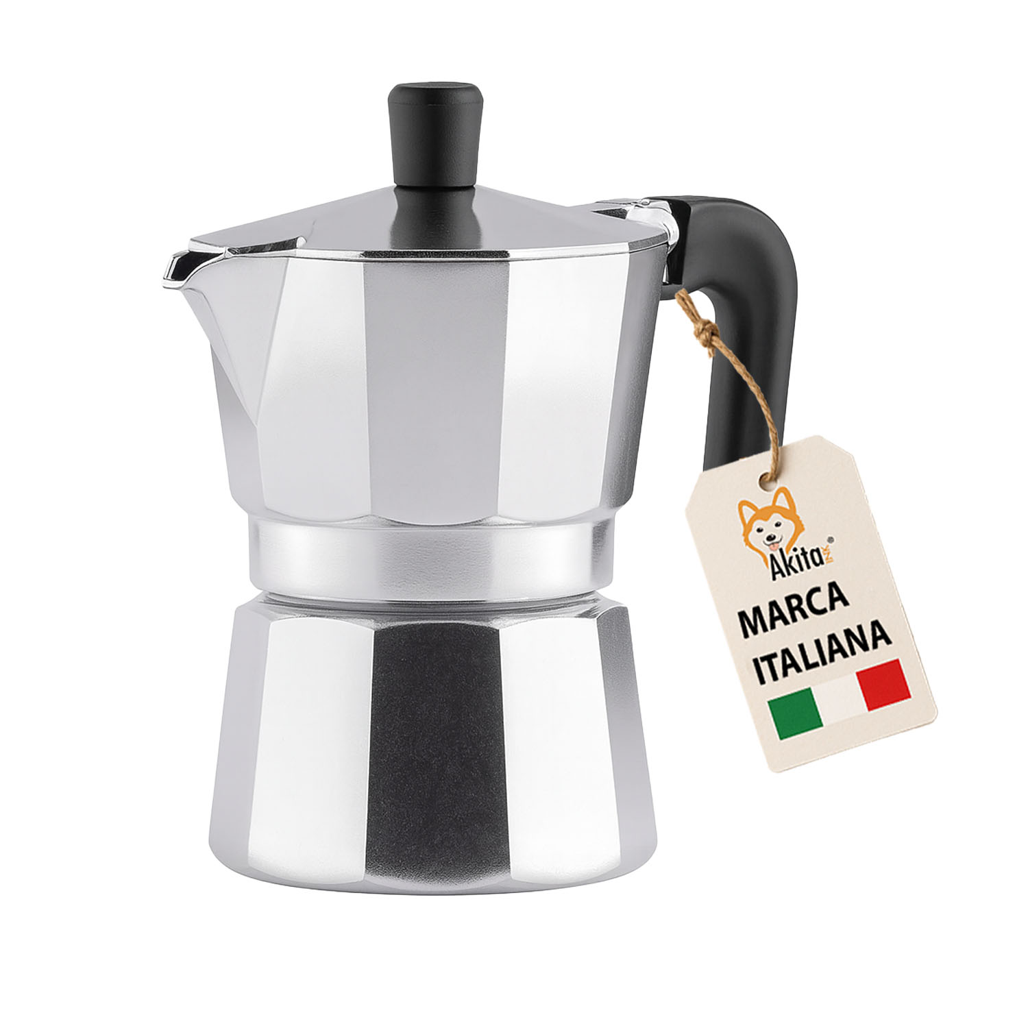 Caffettiera moka alluminio 3 tazze antigoccia nera.