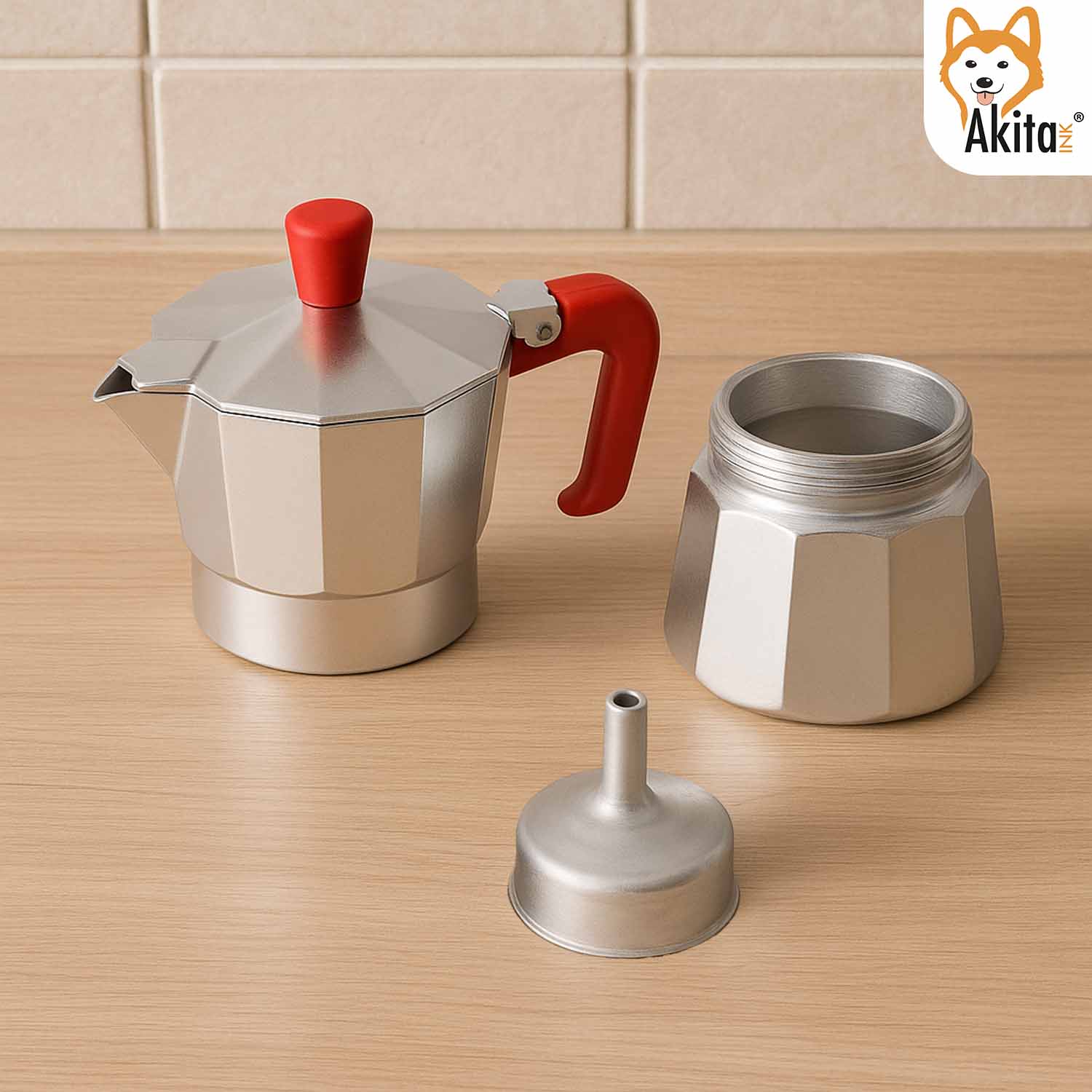 Caffettiera Moka Alluminio 2 Tazze Antigoccia Rossa foto 4