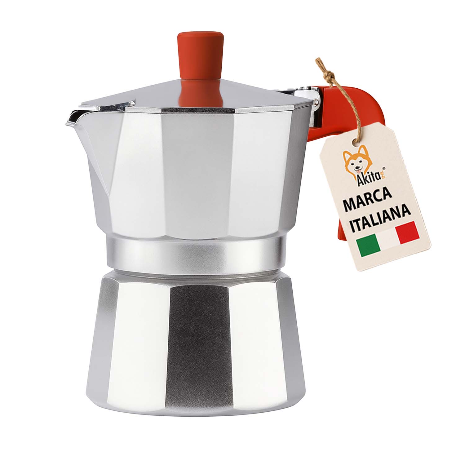 Caffettiera moka alluminio 3 tazze antigoccia rossa.