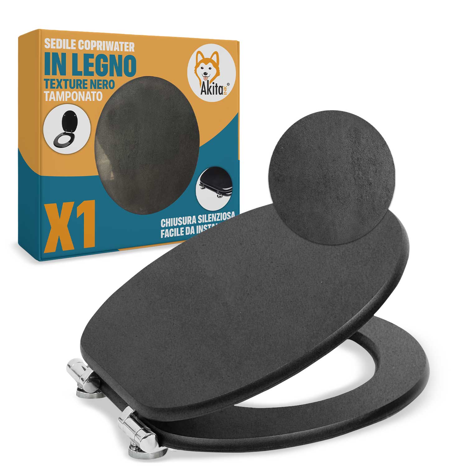 AKITAInk Sedile wc universale Copriwater in legno per bagno Coprivaso NERO foto 2
