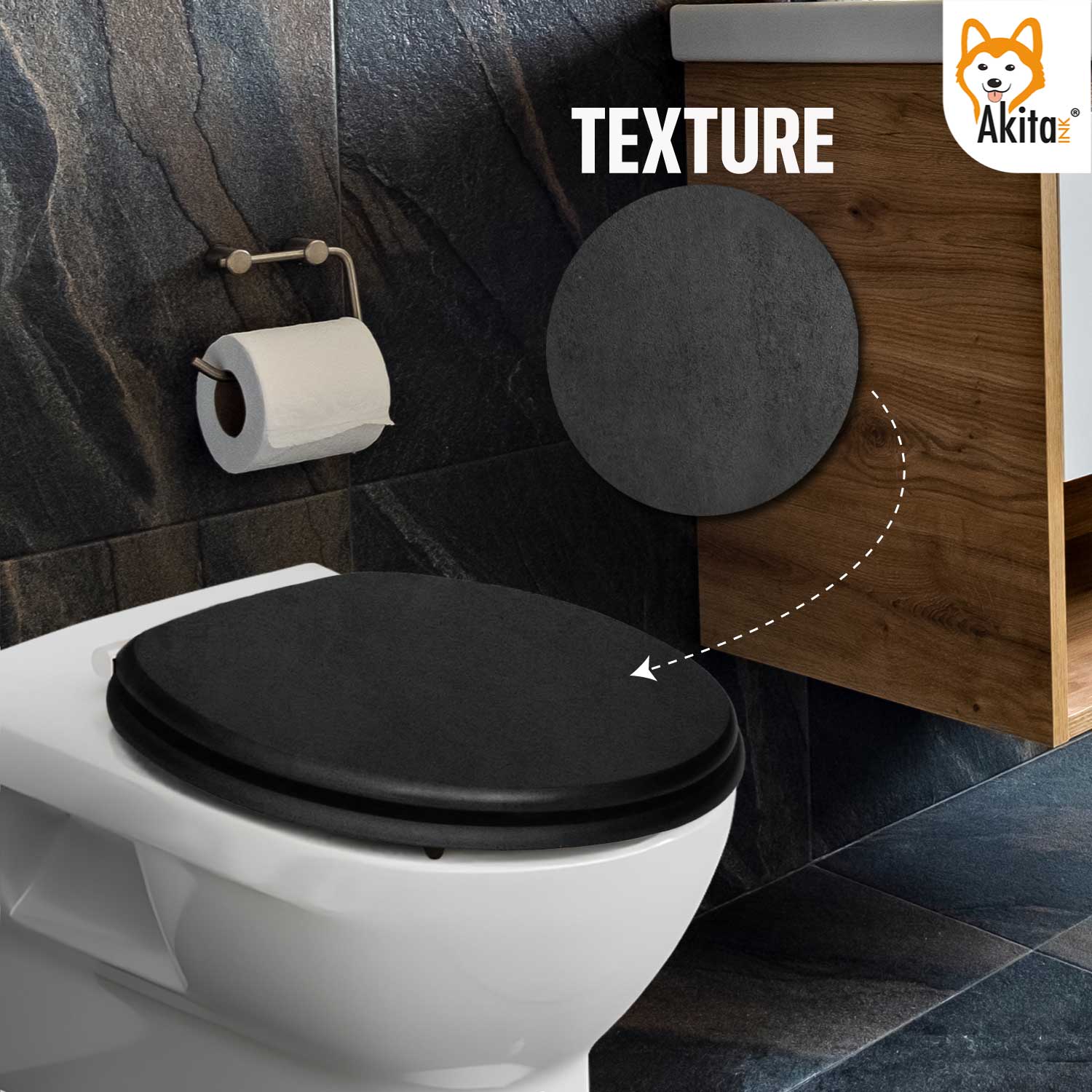 AKITAInk Sedile wc universale Copriwater in legno per bagno Coprivaso NERO foto 5