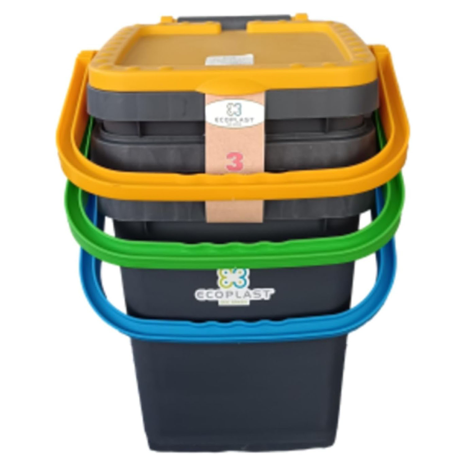 Set 3 pattumiere e bidoni 20l impilabili raccolta differenziata.
