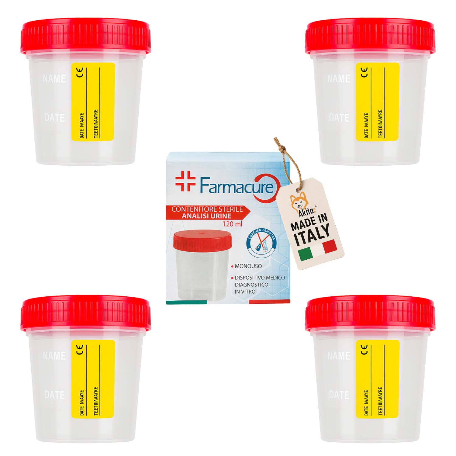 Set 4 contenitori urine sterili 120 ml con tappo e etichetta foto 2