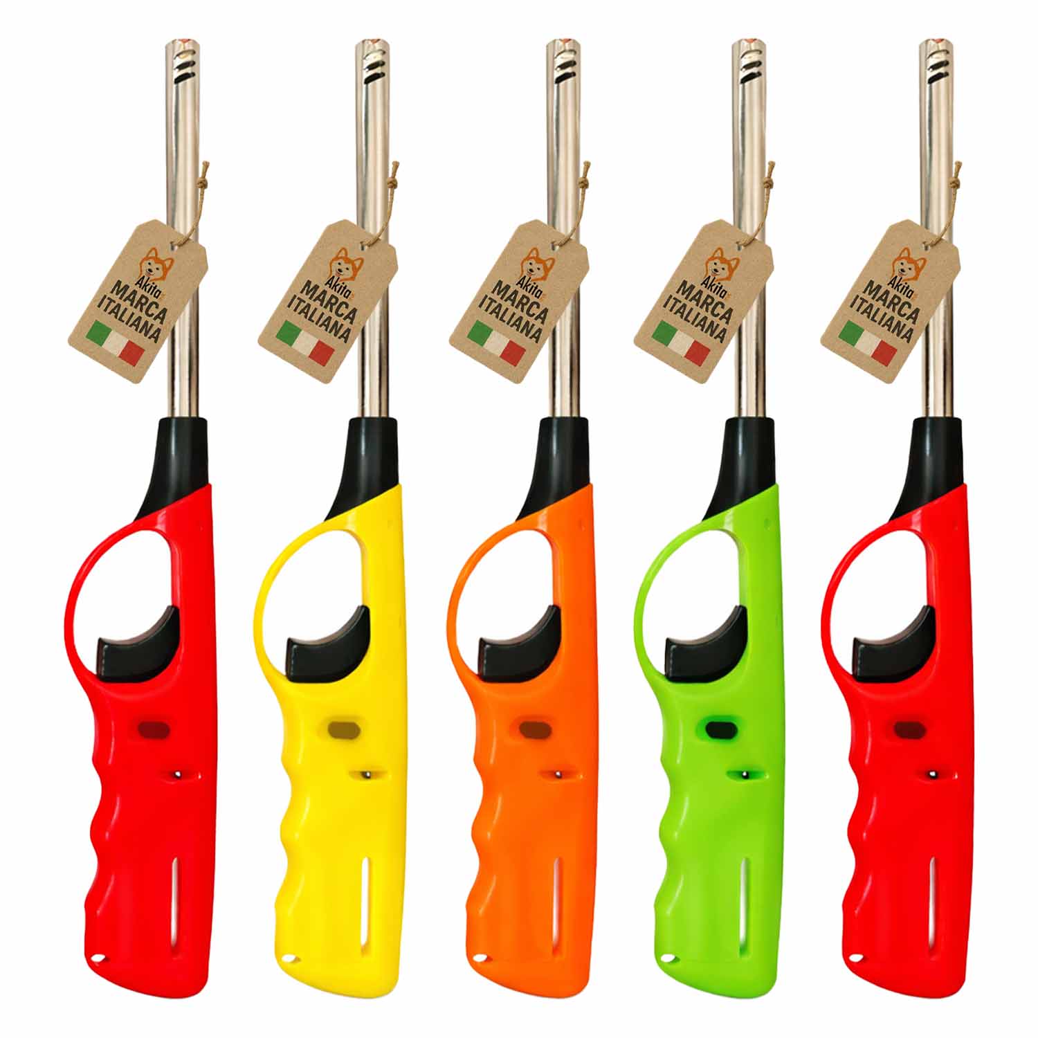 Set 5 accendini accendigas ricaricabili con beccuccio lungo.