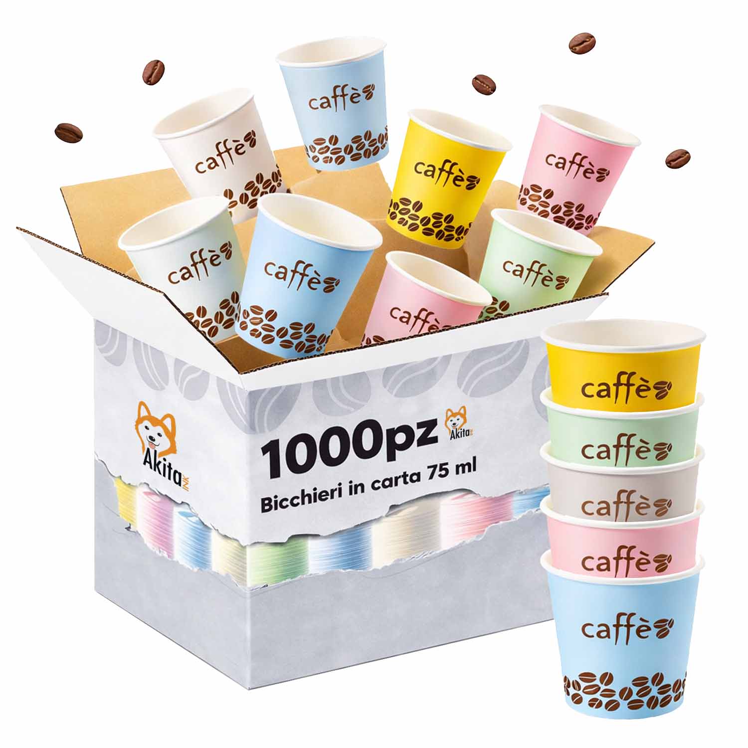 1000 bicchieri carta caffe' 75 ml monouso colori pastello.