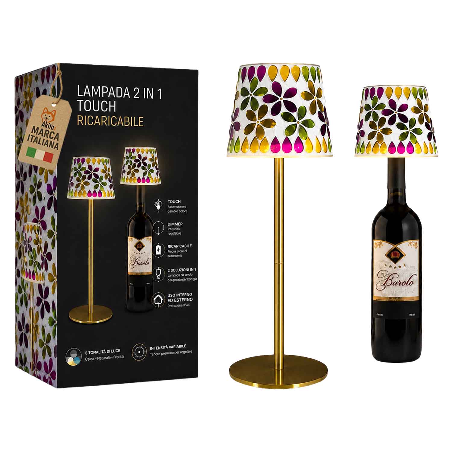 Akitaink lampada da tavolo led mosaico flowers ricaricabile.