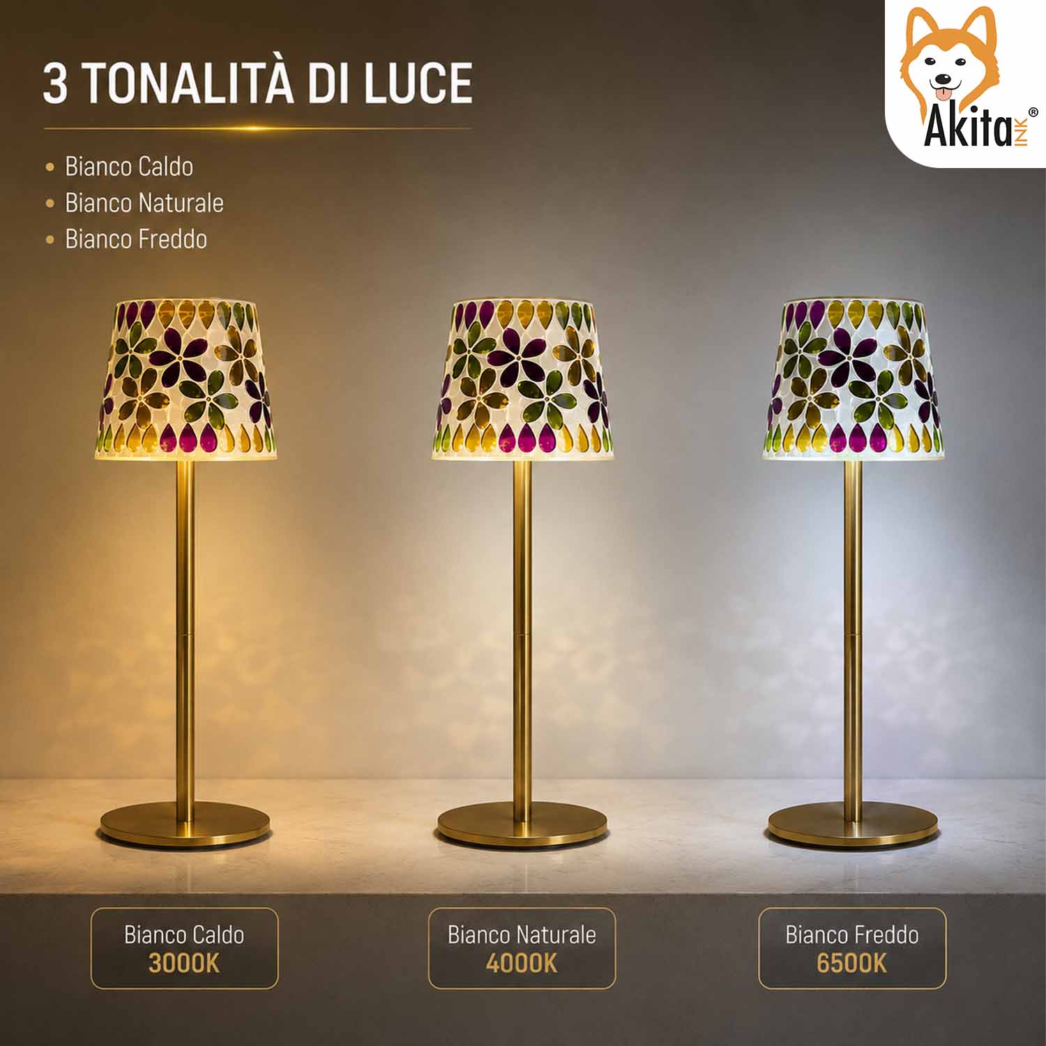 Akitaink Lampada da Tavolo LED Mosaico Flowers Ricaricabile foto 3