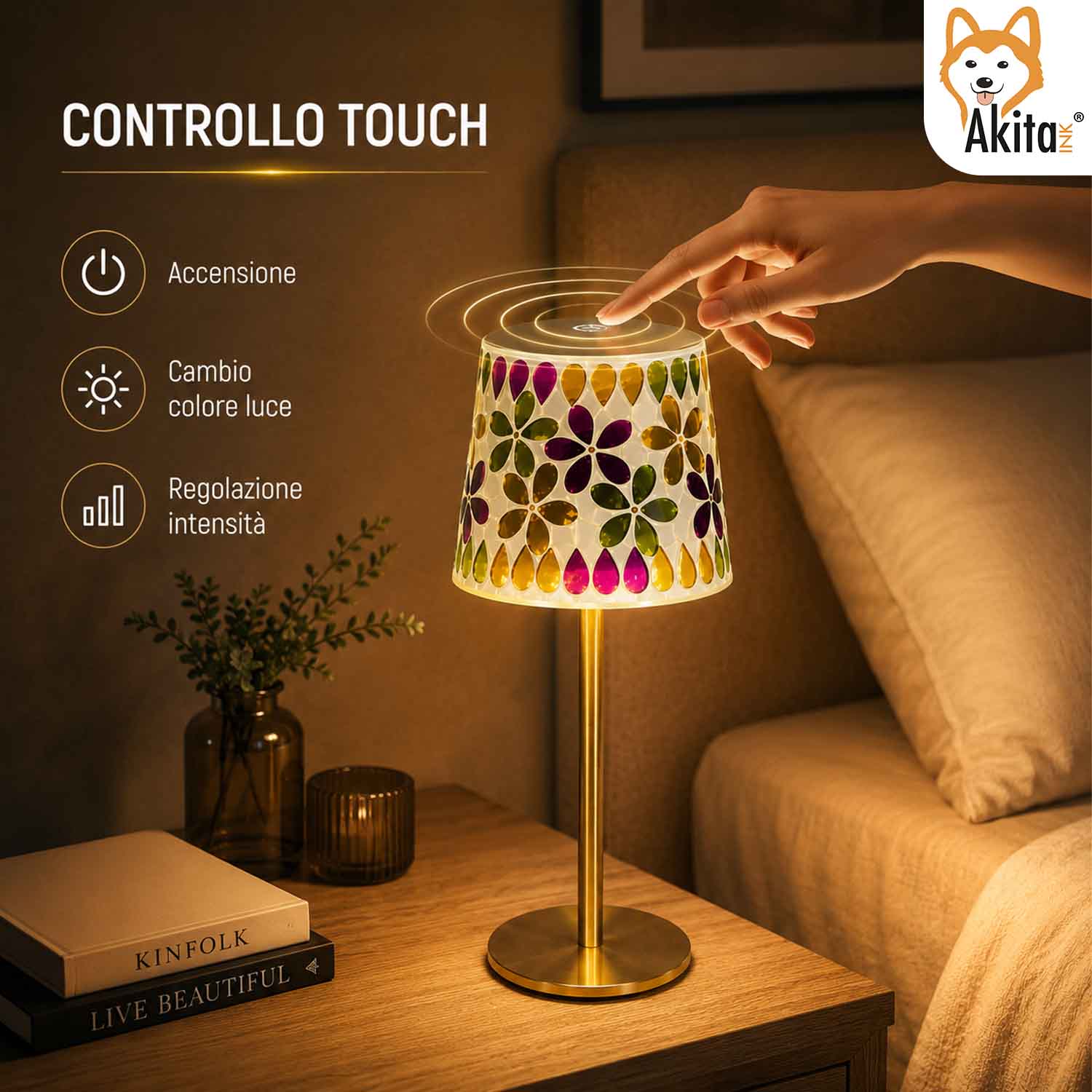Akitaink Lampada da Tavolo LED Mosaico Flowers Ricaricabile foto 4