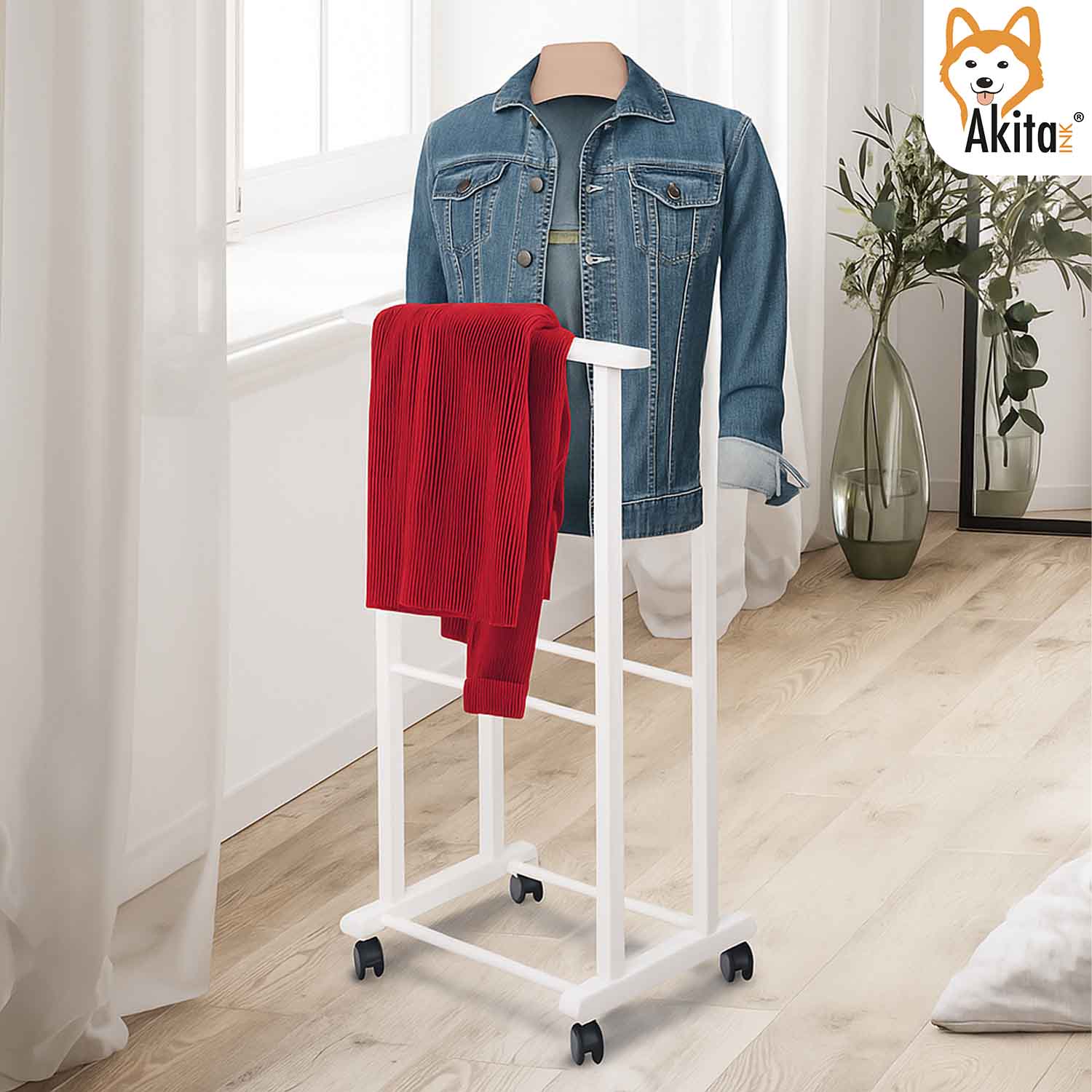 Indossatore Servo Muto Legno Bianco con Ruote | Akitaink foto 3