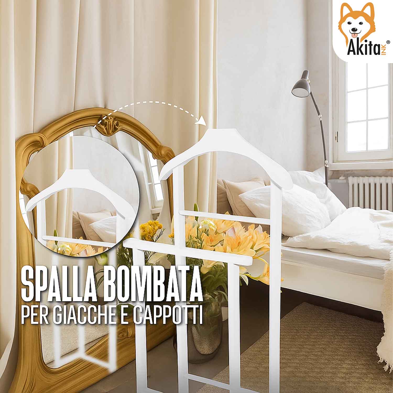 Indossatore Servo Muto Legno Bianco con Ruote | Akitaink foto 5