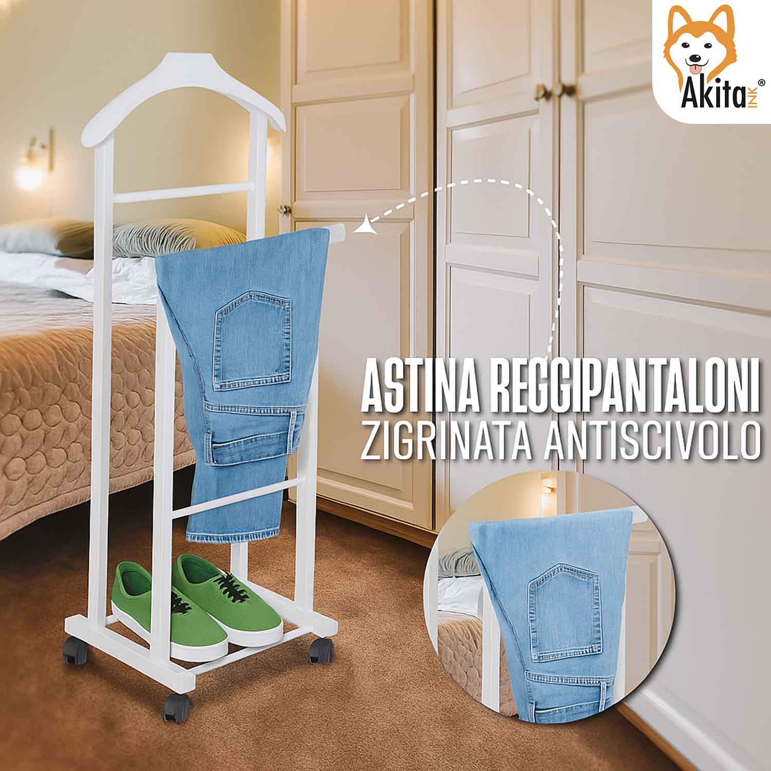 Indossatore Servo Muto Legno Bianco con Ruote | Akitaink foto 6