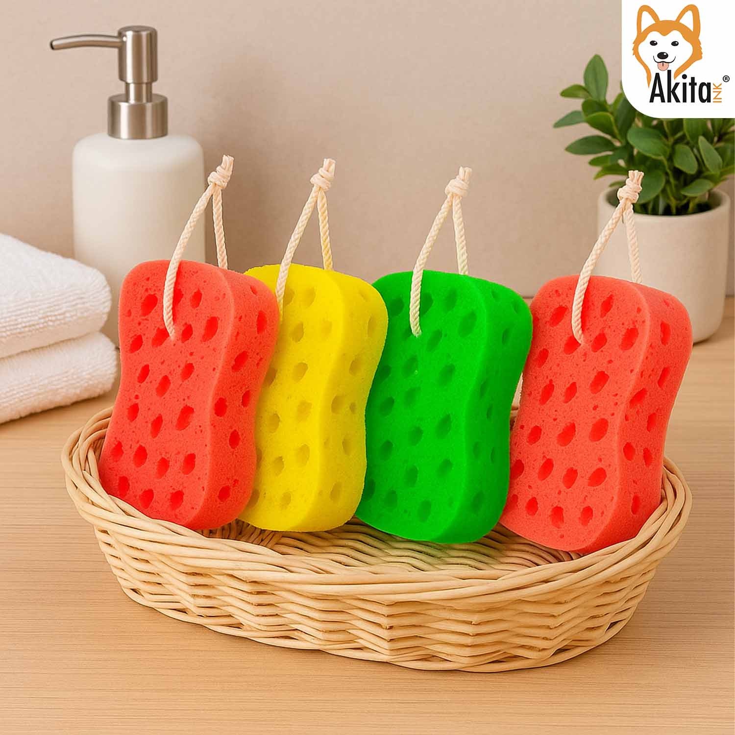 Kit 4 Spugne Doccia Colorate con Fori e Cordino foto 3