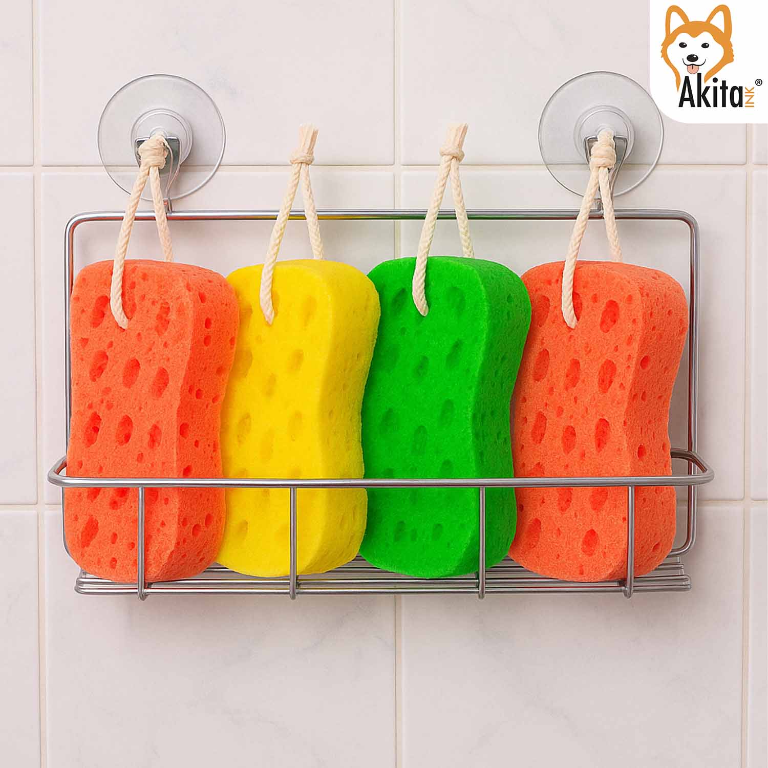 Kit 4 Spugne Doccia Colorate con Fori e Cordino foto 6