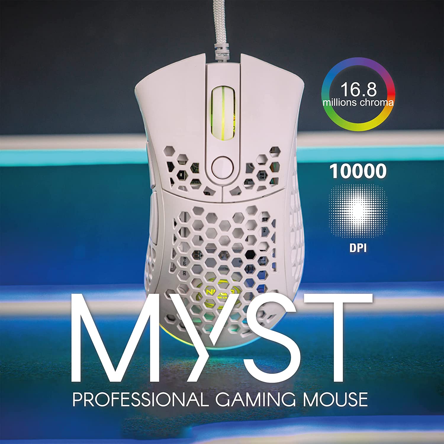 Mouse usb gaming Noua myst mesh bianco RGB pixart 3325 7 tasti 10000DPI regolabi foto 4