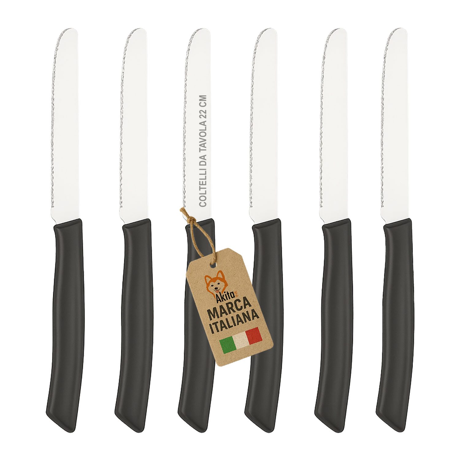 Set 6 coltelli da tavola lama dentata linea top.
