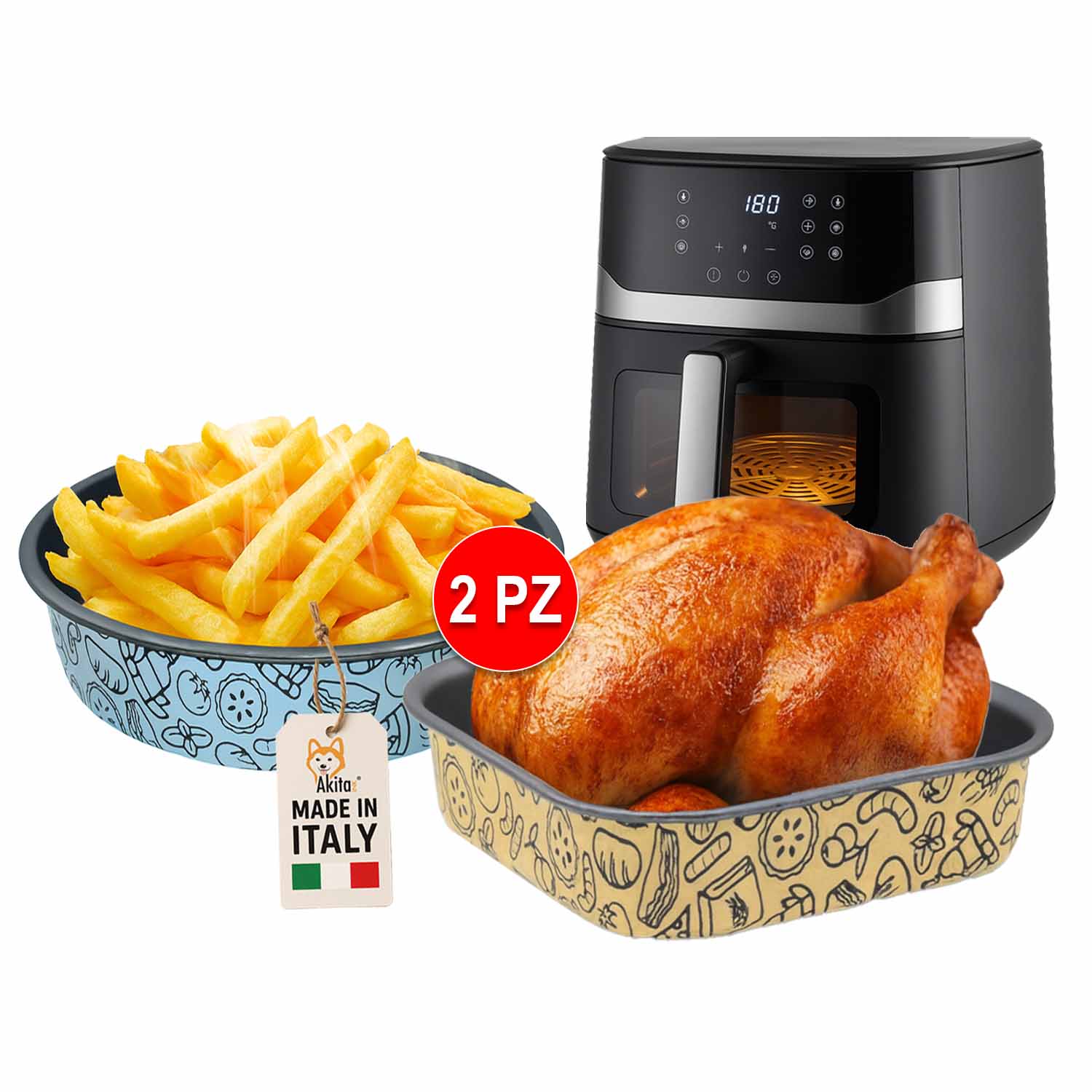 Set teglie airfryer antiaderenti quadrata 20,7 cm e conica 22 cm.