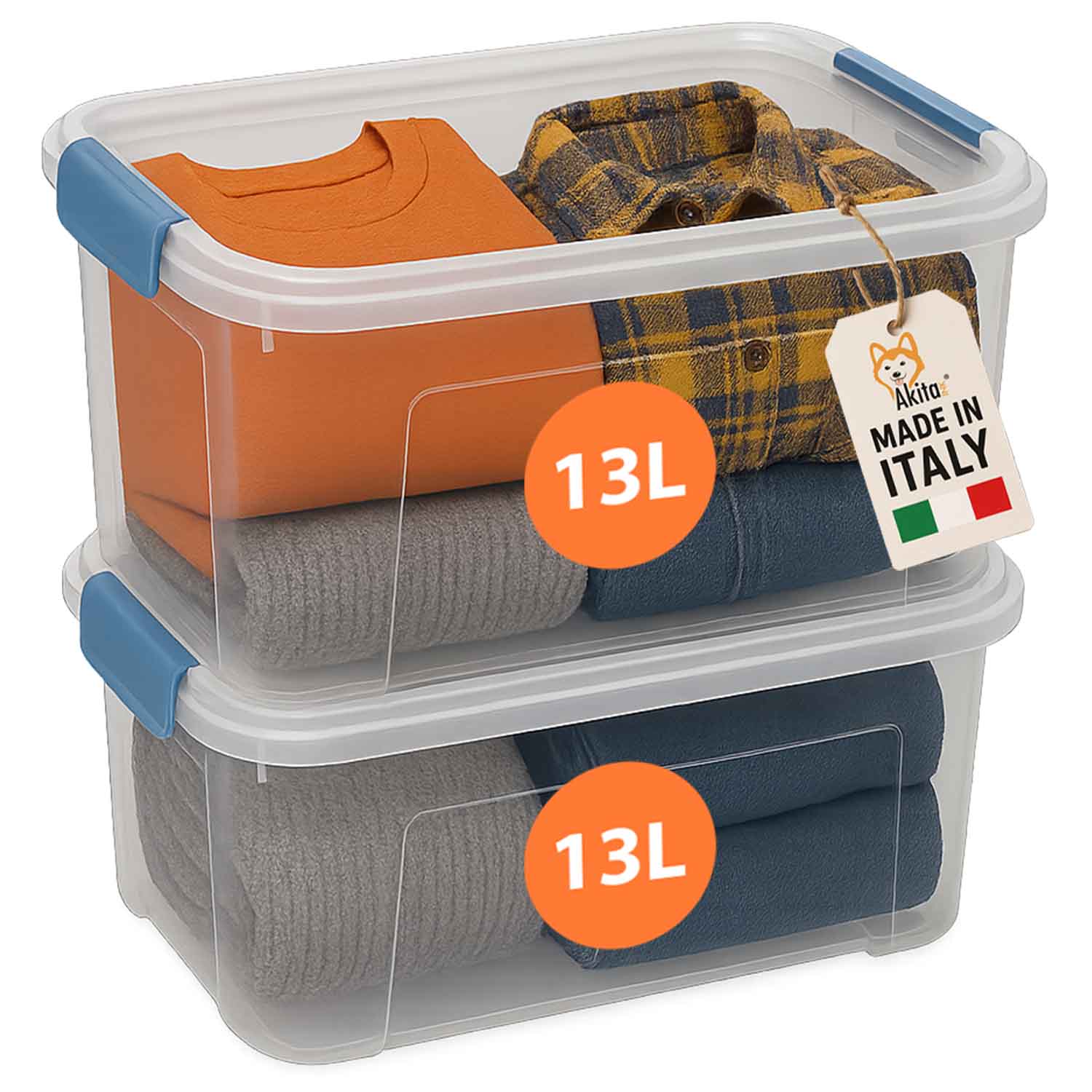 Set 2 contenitori plastica trasparenti con clip.