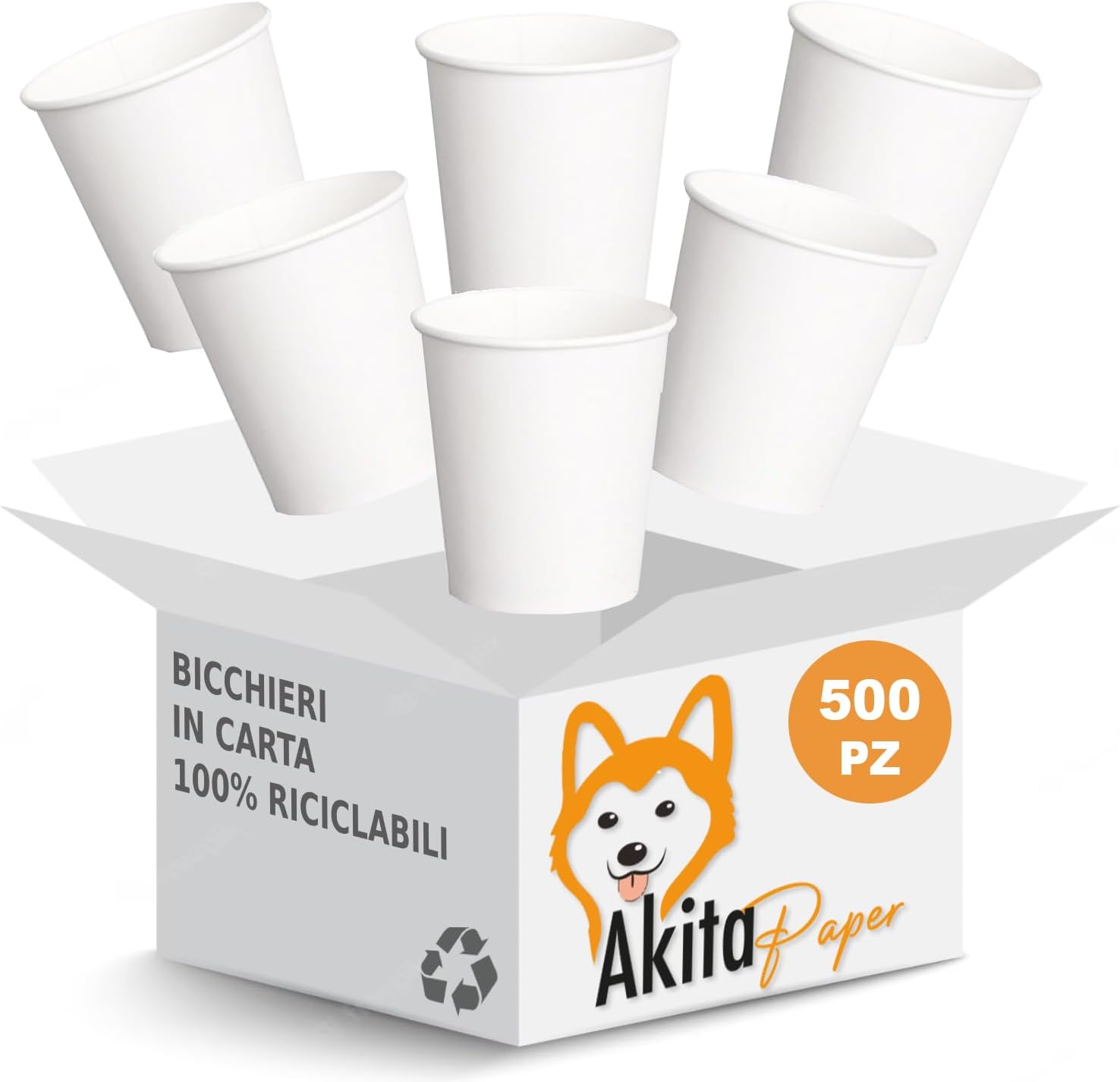 Akitaink 500 pz bicchieri monouso in carta bianchi da 200 ml.
