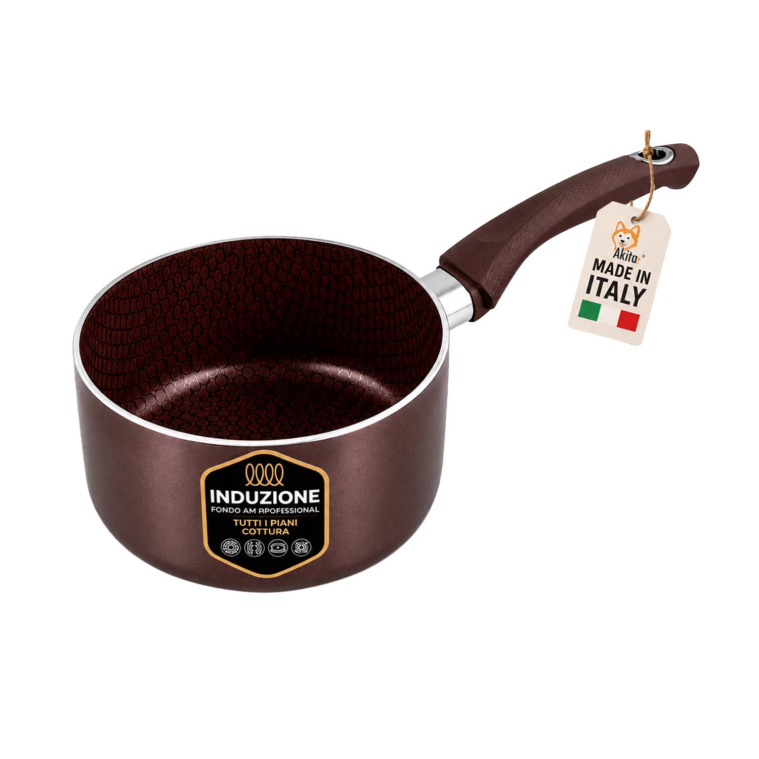 Casseruola 16 cm Induzione 1 Manico Antiaderente Marrone foto 2