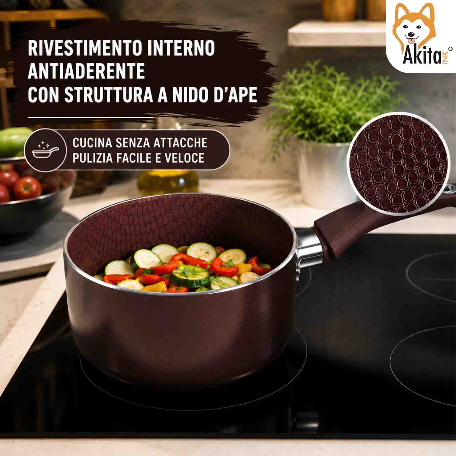 Casseruola 16 cm Induzione 1 Manico Antiaderente Marrone foto 4
