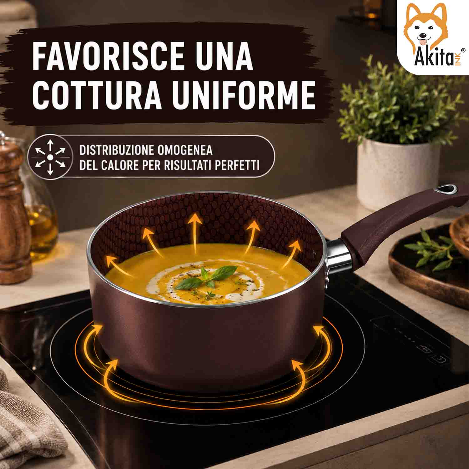 Casseruola 16 cm Induzione 1 Manico Antiaderente Marrone foto 3