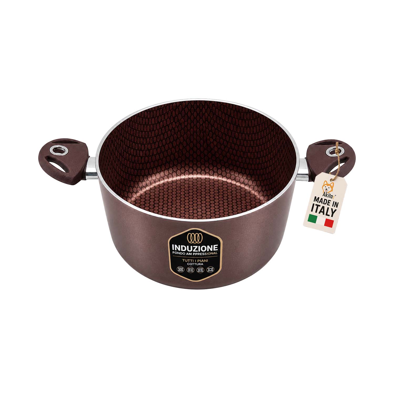 Casseruola 20 cm Induzione 2 Manici Antiaderente Marrone foto 2