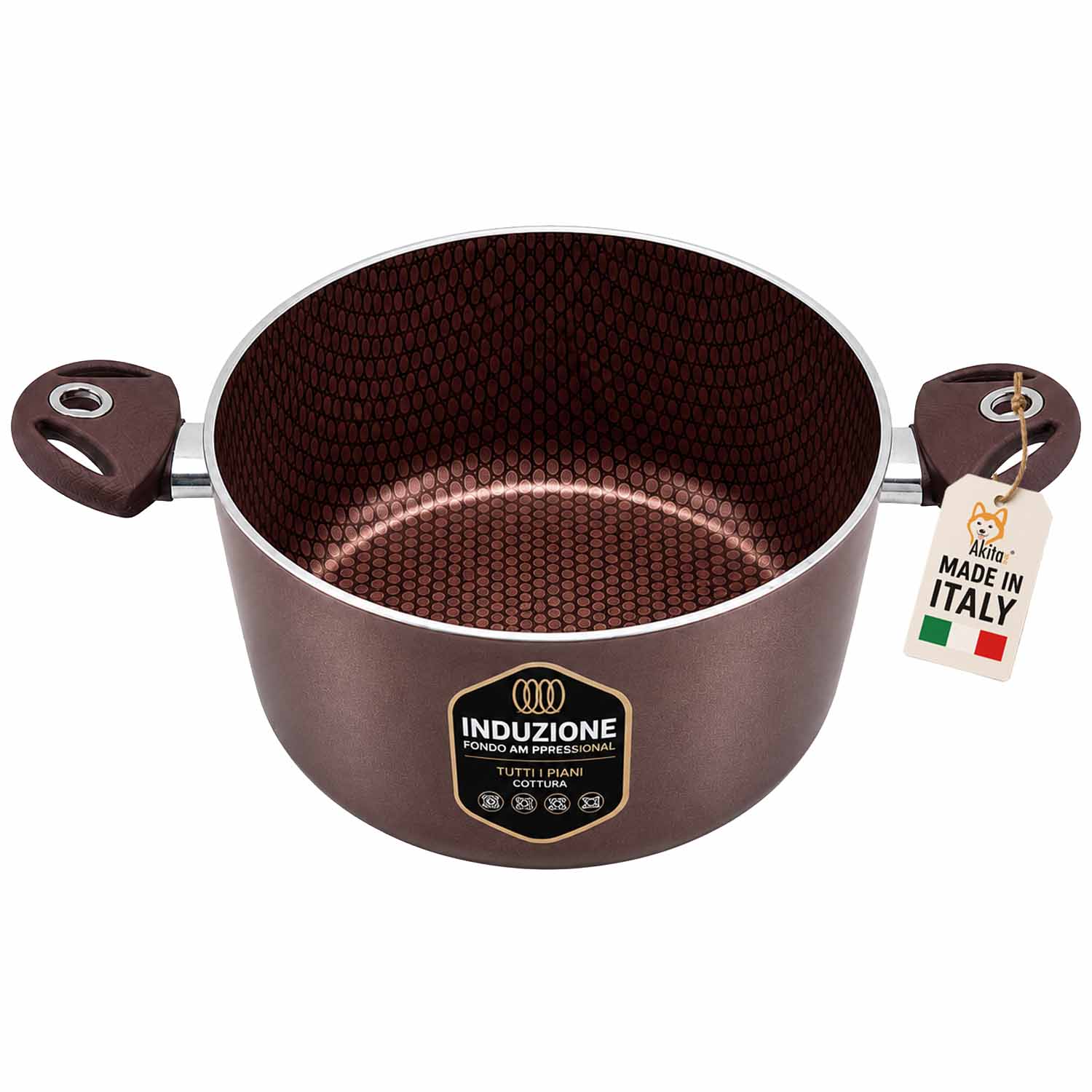 Casseruola 24 cm induzione 2 manici antiaderente marrone.