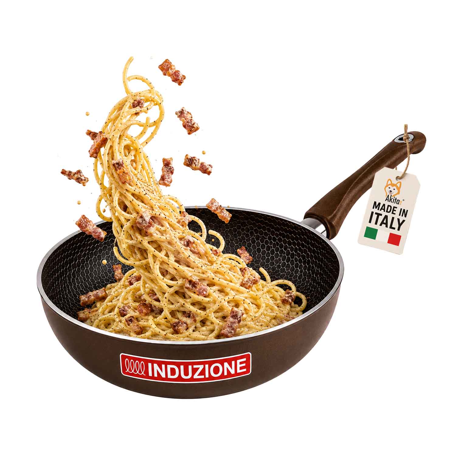 Wok saltapasta 24 cm antiaderente induzione marrone.