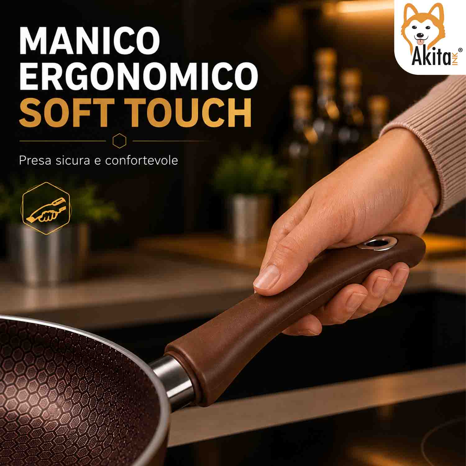 Wok Saltapasta 28 cm Antiaderente Induzione Marrone foto 4