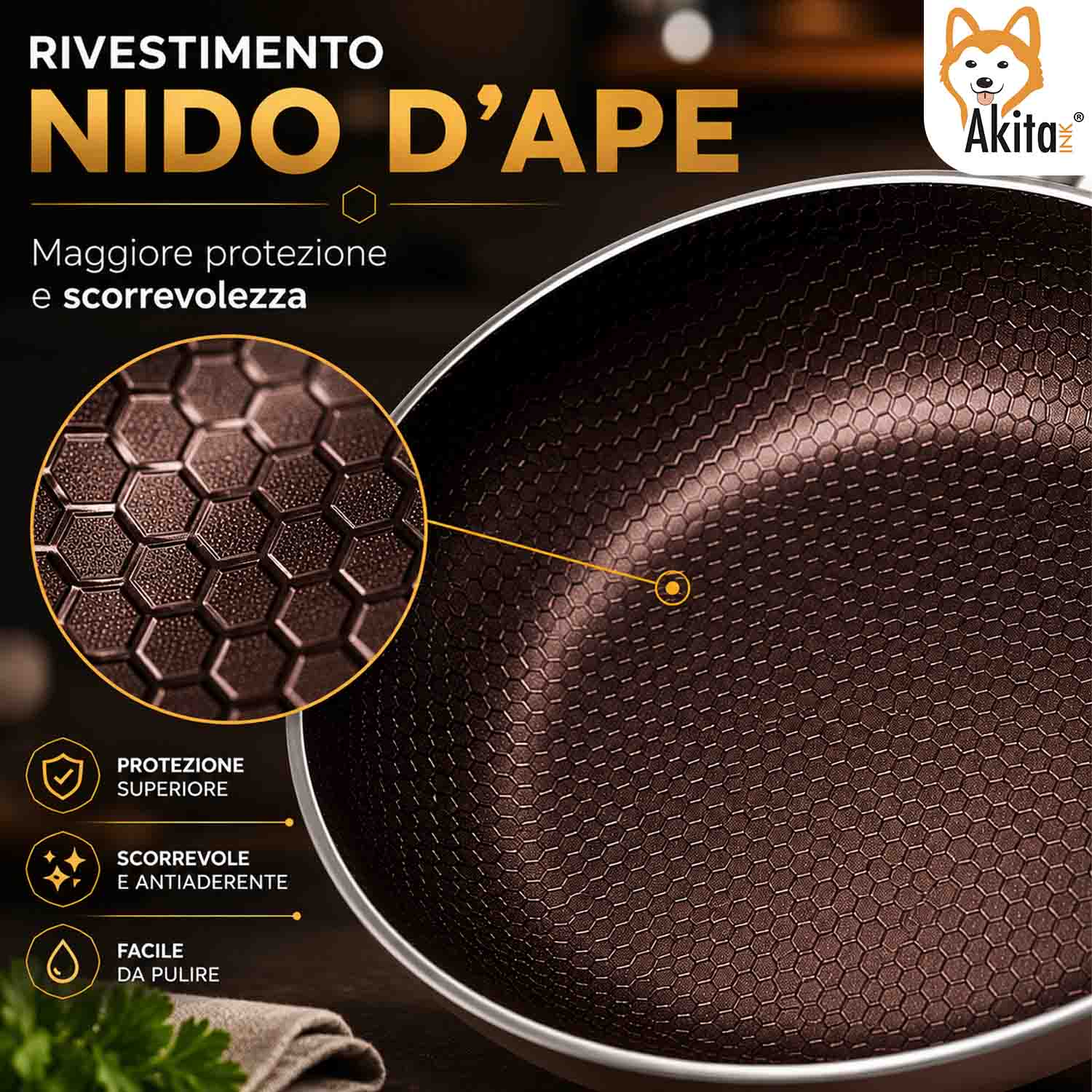 Wok Saltapasta 28 cm Antiaderente Induzione Marrone foto 5