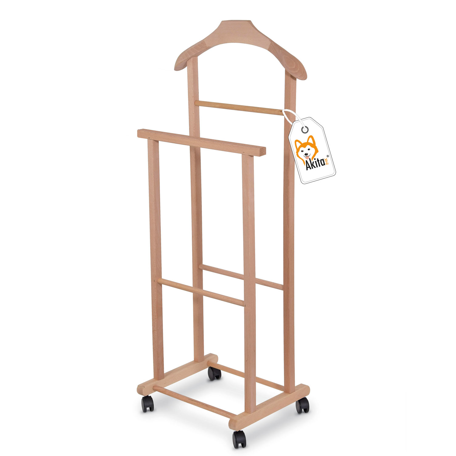 Indossatore doppio in legno naturale con ruote - akitaink.