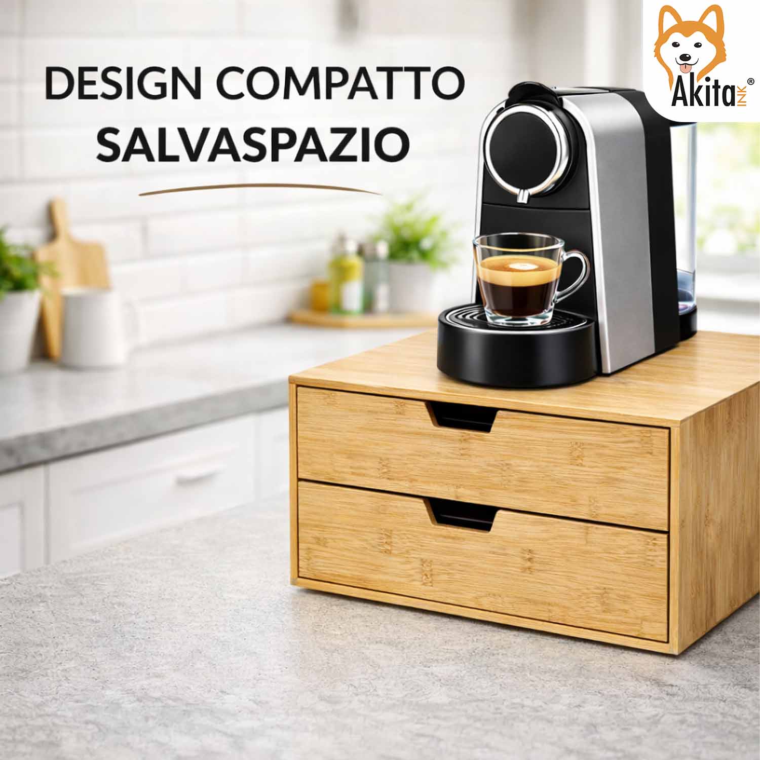 Portacapsule Bamboo con Doppio Cassetto 34x31x18 cm foto 4