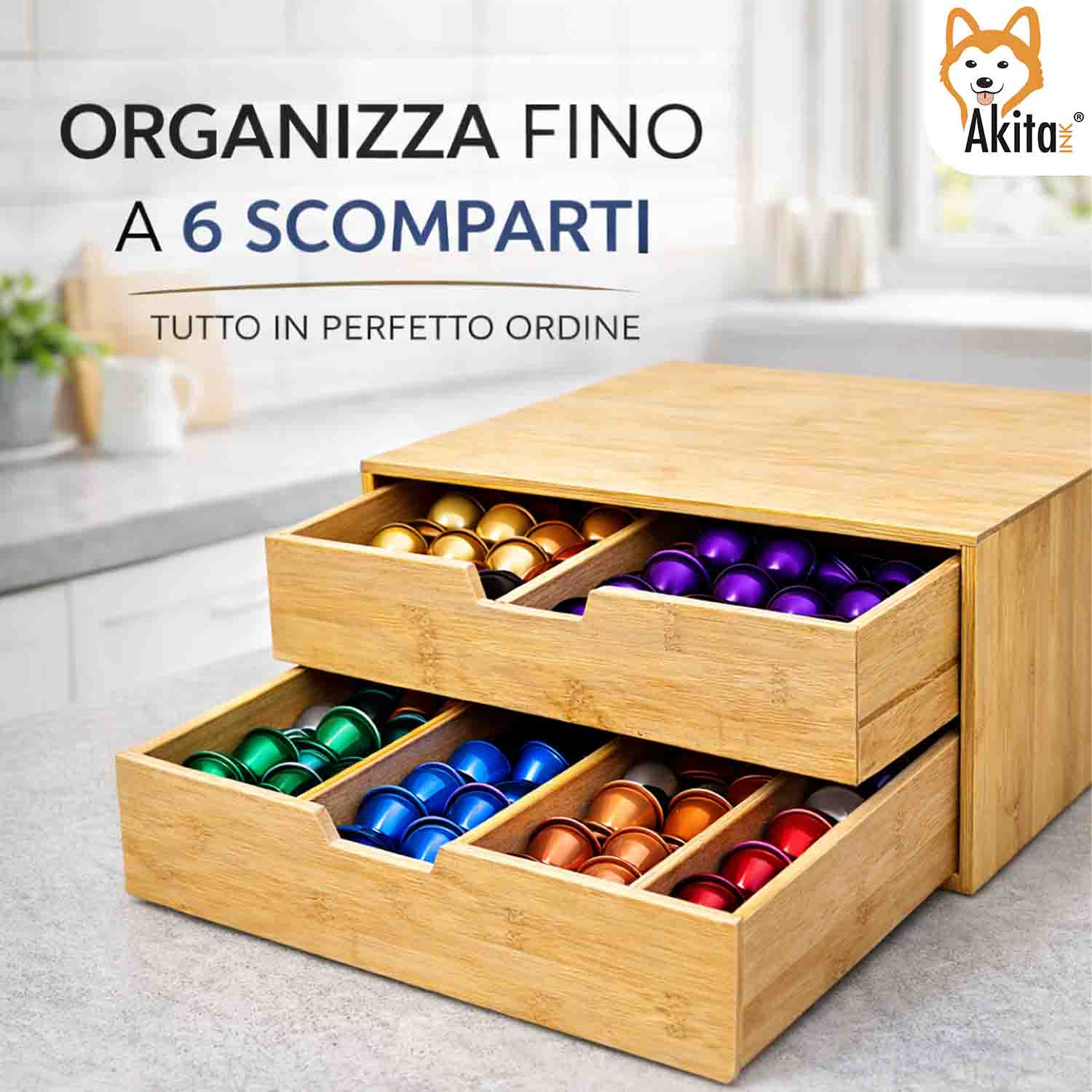 Portacapsule Bamboo con Doppio Cassetto 34x31x18 cm foto 5