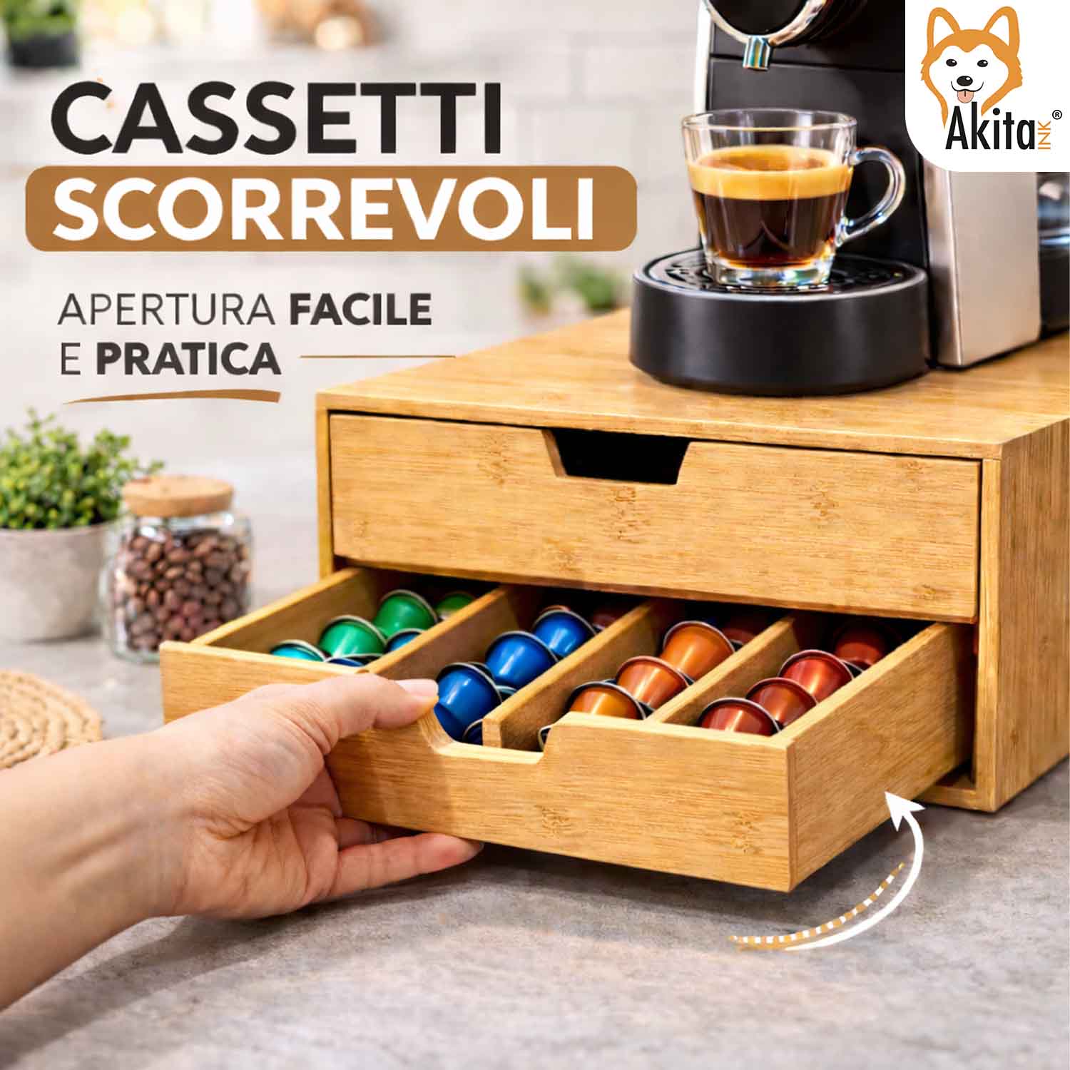 Portacapsule Bamboo con Doppio Cassetto 34x31x18 cm foto 6