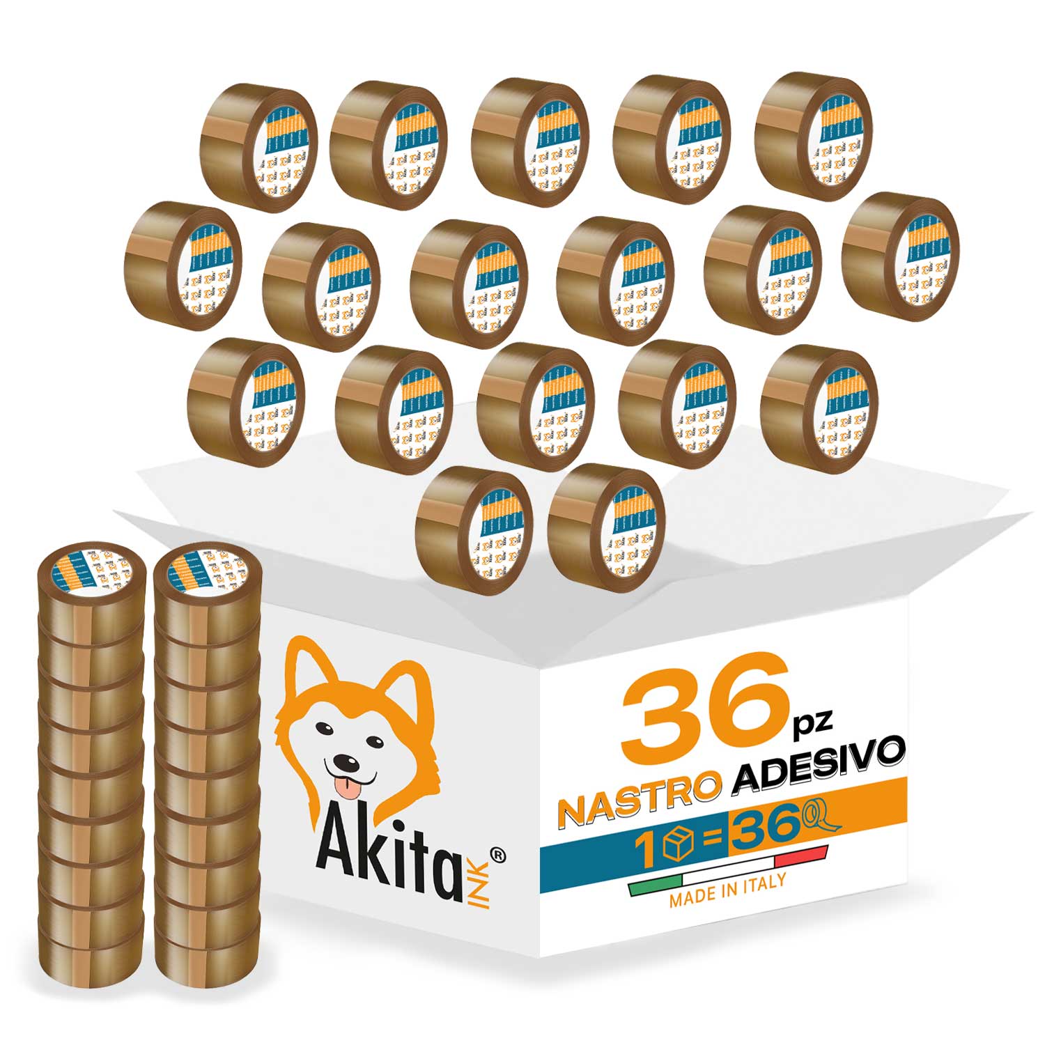 Akitaink nastro adesivo pacchi imballaggi avana 50x66 mt silenzioso 36 pcs