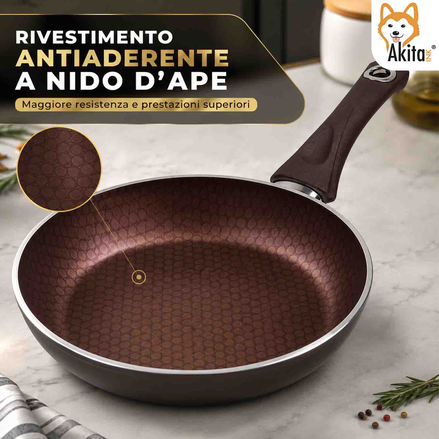 Padella 20 cm Induzione Antiaderente Marrone foto 4
