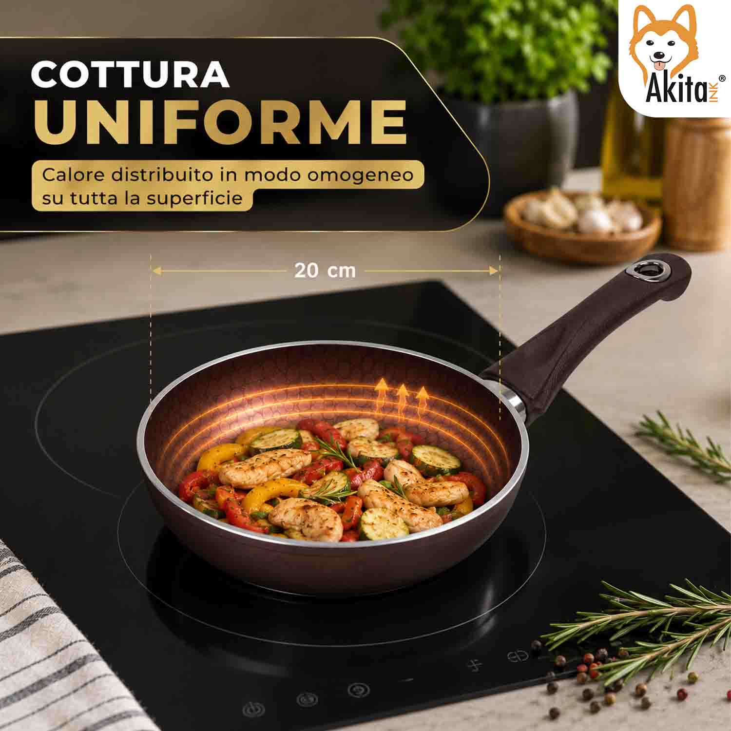 Padella 20 cm Induzione Antiaderente Marrone foto 3