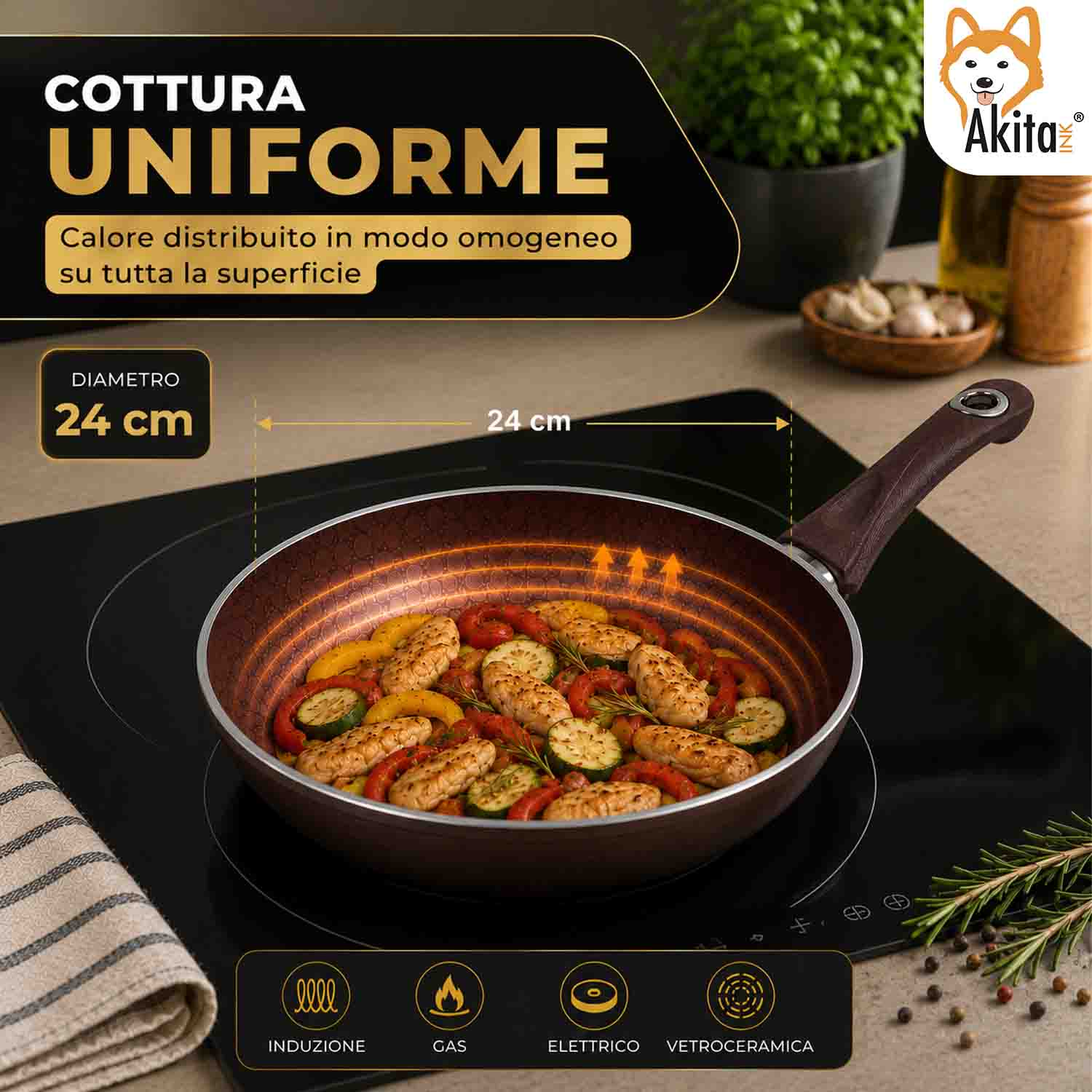 Padella 24 cm Induzione Antiaderente Marrone foto 3