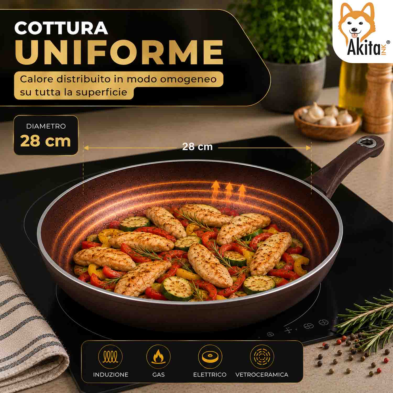 Padella 28 cm Induzione Antiaderente Marrone foto 3