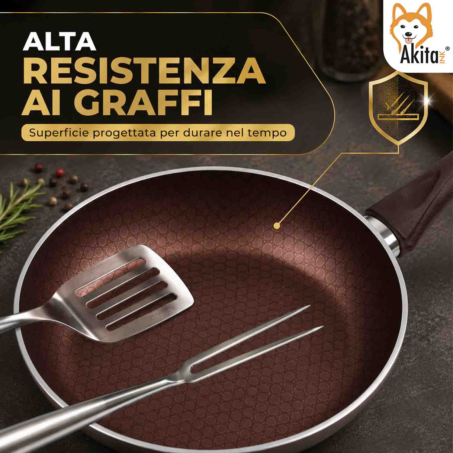 Padella 28 cm Induzione Antiaderente Marrone foto 4
