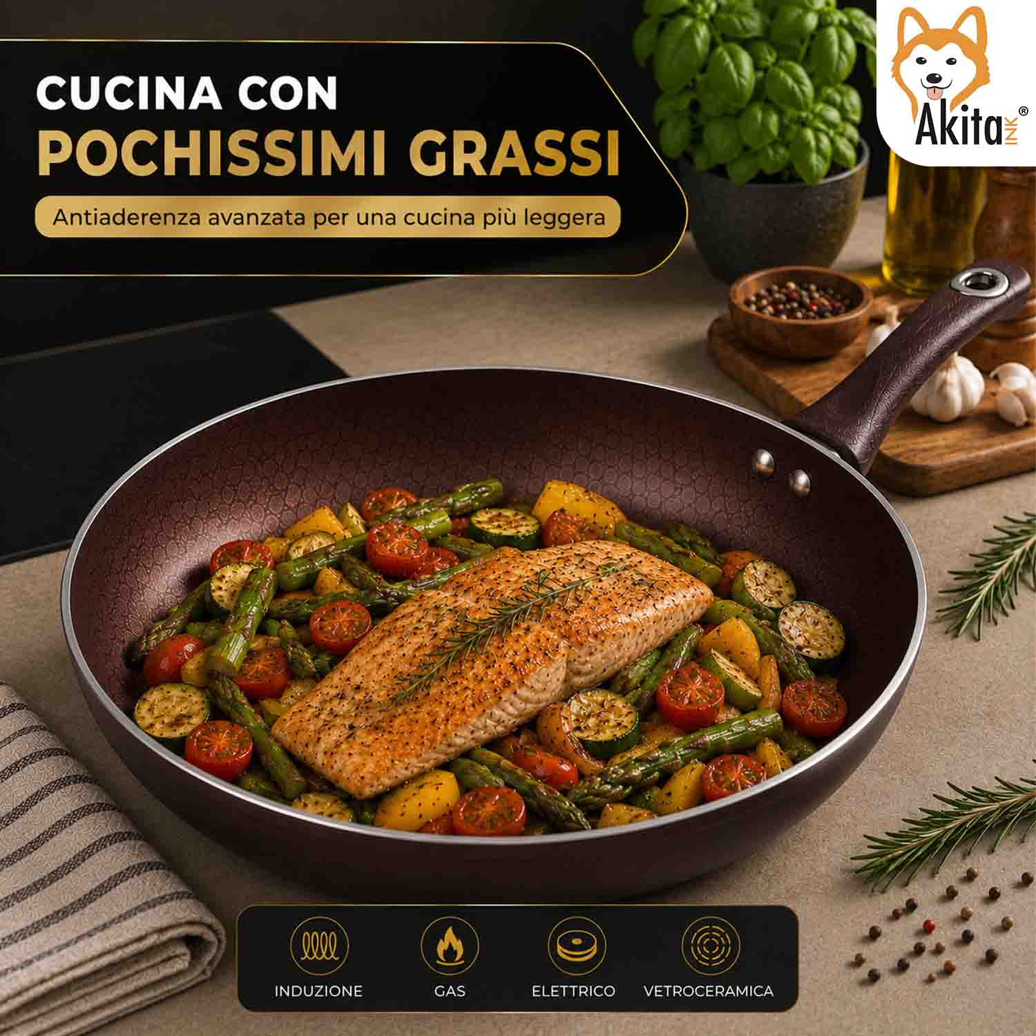 Padella 28 cm Induzione Antiaderente Marrone foto 5