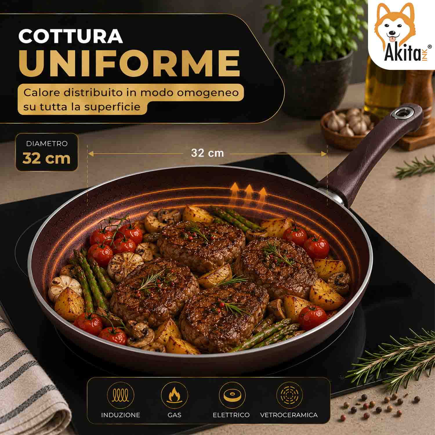 Padella 32 cm Induzione Antiaderente Marrone foto 3