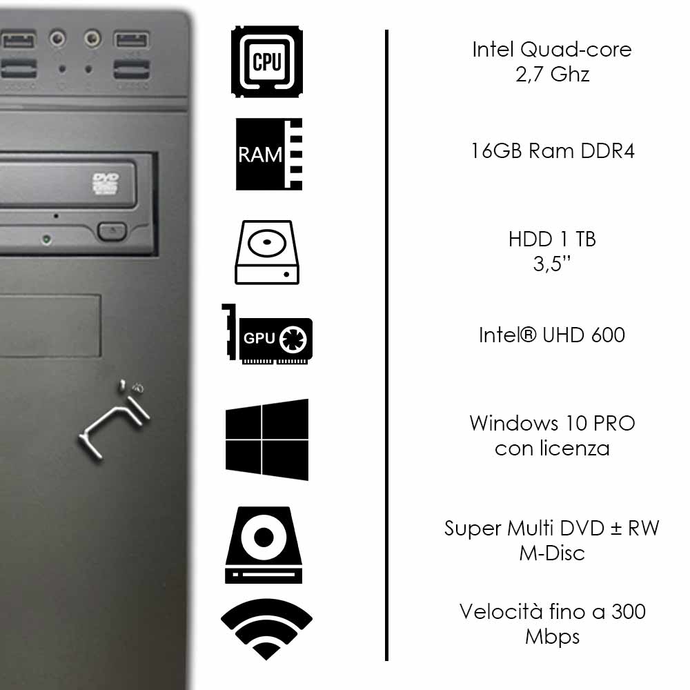 PC Fisso Gaming Intel Quad Core 8GB SSD 240GB Win10 foto 3