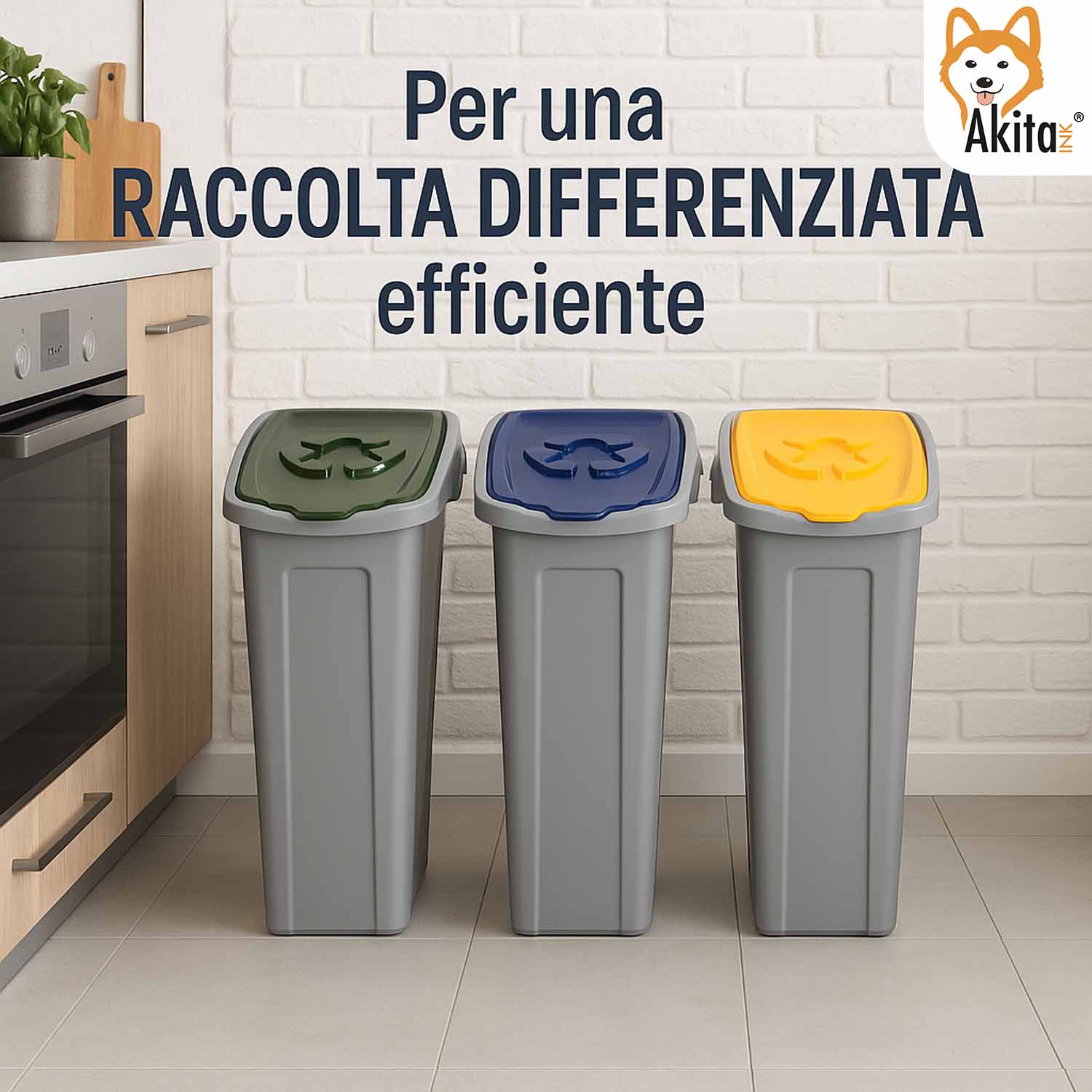 Set 3 Pattumiere Slim in Plastica Resistente per Differenziata foto 5